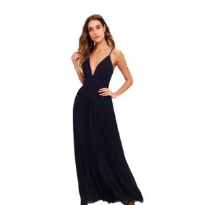 Lulu's Depths of My Love Navy Blue Maxi Dress V-Neck Sleeveless Navy Blue Size S